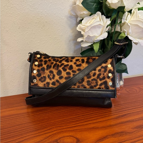 Autograph Leopard Print Crossbody Bag with Black and Gold Accents - Picture 1 of 14